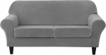 Sofabezug-Set Mit Individuellem Kissen, M&ouml;belschutz Aus Stretch-Samtpl&uuml;sch Rutschfestem Design(H,3 Seat 190-230cm)