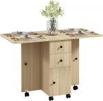 HOMCOM Kokkupandav s&ouml;&ouml;gilaud K&ouml;&ouml;gilaud ratastega ja tiibadega Sahtlitega ja kapp 4-6 inimesele 120 x 60 x 76,5 cm Looduslik