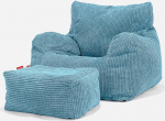 Lounge Pug, Bean Bag Wingback tool koos tugitooliga, Pom-Pom t&uuml;rkiissinine