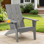 Adirondack toolid v&auml;litingimustesse: Plus Size Adirondack Chair Plastic HIPS All-Weather with Drink Holder - Modern Adirondack Garden Chair Weatherproof for Balcony / Patio / Beach / Fire Pit (Grey)
