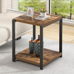 EXCEFUR Side Table with Shelf Modern Side Table for Living Room Wood Metal Bedside Table Rustic Brown