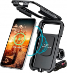 Grandpitstop veekindel juhtraua t&auml;ielikult veekindel jalgratta / mootorratta / roller mobiiltelefoni hoidja kinnitus kiire 15 W traadita ja USB C sisend/v&auml;ljundiga laadija, ideaalne kaartide ja GPS-navigatsiooni jaoks - must
