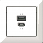 &Uuml;mberehitatud USB-laadimisjaam, USB-C 45 W + USB-A 15 W laadija, valge