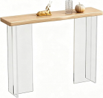 Konsolentisch mit Abgerundeten Ecken, Console Table aus Massivholz mit Acryl Beinen f&uuml;r Wohnzimmer, Flur(Yellow,140x30x80CM/55x12x31IN)
