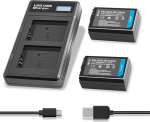 NP-FW50 akud 2000 mAh ja LED topeltlaadija Sony Alpha A6000 A6500 A6400 A6300 A7, A7II, A7R, A7RII, A7S, A7SII, A7S2, RX10, NEX-3/5/7, 6000, 6400, ZV-E11 0 kaamera jaoks (2-pakk)