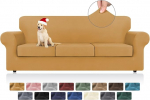 KEKUOU Stretch-Couchbez&uuml;ge f&uuml;r 3 Kissen, Couch, Sofa, Sofabezug, Schonbezug f&uuml;r 3 separate Kissen, Couch mit weichem, elastischem M&ouml;belschutz f&uuml;r Hunde, Kinder (Diivan, Golden)
