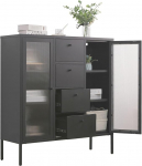 Highboard Paris Black Side Cabinet elutoa hoiukapp Metallkapp riiulid ja klaasuksed sahtlitega kapp raamatutele ja dekoratsioonile L x S x K u. 105 x 35 x 110 cm