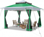 VOUNOT Pavillon Faltbar 3.6x3.6m, UV Schutz 50+ & Wasserdicht & Stabil, Pop Up Faltpavillon mit 4 Seitenteilen / Moskitonetz, Gartenzelt Partyzelt Gartenpavillon mit 4 Gewichte, Tasche, Gr&uuml;n
