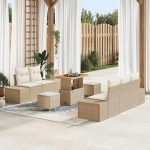 Gartensofa-Set 8-teilig beež Poly-Rattan mit Kissen, Garten-Sitzgruppe und Outdoor-Sofa-Gruppe als Komfortables Gartenm&ouml;bel-Set mit Stauraum