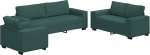 3-teiliges Sofa-Set aus dunkelgr&uuml;nem Polyesterstoff mit Kissen, stabiles Holz- und Metallgestell, breite Armlehnen, dick gepolsterte Sitzfl&auml;che und R&uuml;ckenlehne f&uuml;r hohen Komfort,