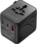 Fosmon Universal Reiseadapter Weltweit, 20W GaN III Schnellladeger&auml;t mit 2X USB-C PD & 1x USB-A, Internationaler Reisestecker f&uuml;r USA UK AU Japan Thailand, Steckdosenadapter Typ A/C/E/F/G/I, Schwarz