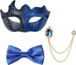 JewelryWe 3er Set Herren Masken Kost&uuml;m Vintage Venezianische Halbmaske mit Fliege & Kette Brosche Elegantes Gentleman Accessoire f&uuml;r Maskenball Halloween Karneval Mottoparty