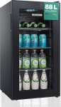 Heinrich&acute;s HEINRICHS Drinks Fridge, Mini Fridge with Glass Door, Compact and Quiet: 40 dB, LED Interior Lighting, Perfect for Office, Camping, Garden, 4 to 18 &deg;C, (88 Litres/3 Shelves/40 db)