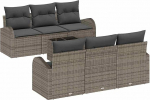 7-teiliges Garten Sofa Set mit Kissen Grau Poly Rattan, 2-Sitzer Garten Sofa mit Stauraum & Kissen Grau Poly Rattan Gartenlounge Model3354598