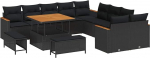 Rantry 13-teiliges Garten Sofa Set mit Kissen Schwarz Poly Rattan Akazie Gartenlounge Model3363094