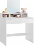 VASAGLE RDT103W01 Dressing Table with Large Mirror 2 Drawers 3 Open Compartments Cosmetic Table Modern White
