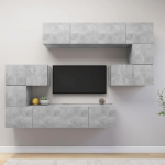 Homgoday TV-Schrank-Set, 8-teilig, Grau, Beton, Spanplatte, TV-Schrank, niedriger TV-Schrank, Couchtisch, TV-St&auml;nder f&uuml;r Wohnzimmer