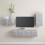 Homgoday TV-Schrank-Set, 4 St&uuml;ck, Grau, Beton, Spanplatte, TV-Schrank, TV-Schrank, Couchtisch, Wohnzimmertisch, TV-St&auml;nder f&uuml;r TV-M&ouml;bel Wohnzimmer
