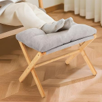 Nisorpa Bamboo Footstool Foldable Footrest Living Room Ottoman, Foldable Stool Seat Footstool Made of Wood Ottoman with Bamboo Leg and Removable Padded, Grey