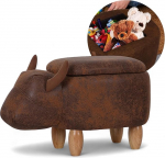 Suleno&reg; Taurus Animal Stool with Storage Space - Cute Organiser & Seat Box for Children, Soft Leather Look Cover, Wooden Legs, Decorative Furniture for Children's Room, 60 x 33 x 37 cm