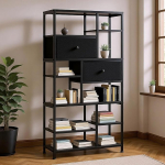 Rebonique raamaturiiul, 7 tasandiline seisev riiul 2 reguleeritava sahtliga, k&otilde;rge t&ouml;&ouml;stuslik raamaturiiul, raamaturiiul, hoiuriiul kontorisse, elutuppa, magamistuppa, 73 x 30 x 151 cm (must)