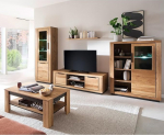 Living Room Furniture Set Partially Solid Oak 6 Pieces 1 Display Cabinet 1 Wall Shelf 1 Lowboard 1 Highboard 1 Coffee Table with Lighting