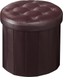Bsketa Foldable Ottoman Round 15 Inch Footstool with Thicker Foam Padded Seat Small Leather Storage Ottoman Bench Footrest for Living Room Foldable Coffee Table Brown