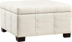 OSP Home Furnishings Square Ottoman with Storage Strap with Tray and Solid Wood Legs and Linen Fabric