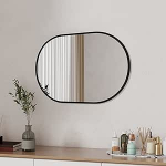 Boromal peegel, must, 80 x 50 cm, ovaalne ja ristk&uuml;likukujuline seinapeegel, must metallraamiga vannitoa peegel, must vannitoa peegel, vannituppa, pesuruumi, magamistuppa