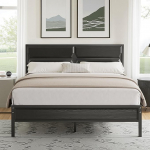 VECELO 55" x 75" voodiraam puidust peaplaadiga, metallist platvormi alus tugevate liistude ja hoiuruumiga, lihtne kokkupanek, must