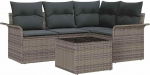 4-teiliges Garten-Sofa-Set mit Kissen schwarzes Poly-Rattan, 2-Sitzer Garten-Sofa mit Stauraum & Kissen graues Poly-Rattan Gartenlounge Model3354018