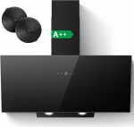 SNDOAS A++ pliidikupu must, v&auml;ljat&otilde;mbekupu 90 cm ringlus, 700 m&sup3;/h seinakupu, aktiivs&ouml;efilter v&auml;ljat&otilde;mbele/ringlusele, 3 taset + Booster, 1-9 min viivitus, LED-valgustus.