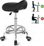 Ergonoomiline sadulatooli - mugav sadulatooli laia sadulapadjaga, p&ouml;&ouml;ratav, reguleeritav rataste ja r&otilde;ngaspedaaliga sadulatooli meditsiinis, massaažis, salongis, kontoris ja kodus (must)