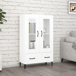 homiuse Highboard valge 70 x 31 x 115 cm puidust materjalist elutoa kapp s&ouml;&ouml;gitoa m&ouml;&ouml;bli hoiukapp k&uuml;lgkapp kodukapp 2 sektsiooni ja 1 sahtliga elutoa kapp