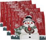 Angoily Pack of 4 Christmas Place Mats Made of Cotton Linen with Snowman Embroidery V&auml;rviline laua kaunistus pidulikel puhkudel kodus pestav platsmatid j&otilde;ulu&otilde;htus&ouml;&ouml;giks
