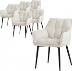 ML-Design S&ouml;&ouml;gitoa toolid komplekt 6 froteekangast kangast, kreemikas, k&ouml;&ouml;gitoolid paksu polsterdatud istme ja metalljalgadega, elutoa tool selja- ja k&auml;etoega, polsterdatud tool, ergonoomiline lounge