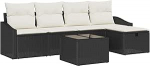 6-teiliges Garten-Sofa-Set mit Kissen Schwarz Poly-Rattan Gartenlounge Model3360598