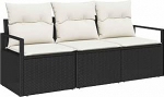 3-osaline aia diivan komplekt pehmendusega Black Poly Rattan, 2 istekohaga aia diivan pehmendusega Black Poly Rattan Garden Lounge Model3346237