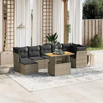 Gartensofa-Set 8-teilig mit grauen Kissen aus Polyrattan M&ouml;bel, Set Schlafsofa Wohnzimmer Sofa Garten, Set Modernes Sofa f&uuml;r den Au&szlig;enbereich, Outdoor-M&ouml;bel h