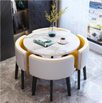 Runde Esstisch Set f&uuml;r 4, Kunstmarmor Konferenztisch mit platzsparenden St&uuml;hlen, ideal f&uuml;r Wohnzimmer, K&uuml;che und Lounge, stilvolles Design