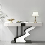 Crescent Moon kaasaegne konsoollaud, kiltkivi, must/kuldne, luksuslik diivanilaud, pikk, kitsas, kahe hoiusahtliga, loominguline s&uuml;sinikterasest raam (must A, 100 cm / 39,4 tolli)