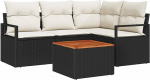 5-teiliges Garten Sofa Set mit Kissen Schwarz Poly Rattan Akazie, 2-Sitzer Garten Sofa mit Stauraum & Kissen Schwarz Poly Rattan Gartenlounge Model3356367