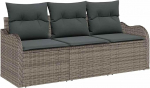 3-teiliges Garten Sofa Set mit Kissen Grau Poly Rattan, 2-Sitzer Garten Sofa mit Stauraum & Kissen Grau Poly Rattan Gartenlounge Model3354228