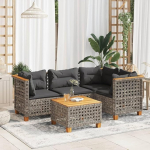 Gartensofa-Set 5-teilig mit grauen Kissen aus Polyrattan, M&ouml;bel Set Schlafsofa Wohnzimmer Sofa Garten, Set Modernes Sofa f&uuml;r den Au&szlig;enbereich, M&ouml;bel Modell 3261807