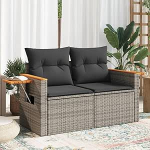 Gartensofa mit Kissen, 2-Sitzer, grau, aus Polyrattan, Sofa f&uuml;r den Au&szlig;enbereich, Sofa, Sofa, Gartensofa, Wohnzimmer, Terrasse, Au&szlig;enbereich, M&ouml;bel g