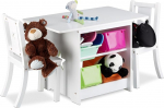 Relaxdays ALBUS Children's Furniture Set with Storage Space, 1 Table and 2 Chairs Made of Wood, White, For Boys and Girls