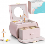 Vlando Music Box Jewellery Box Girls with Drawers, Girls Gifts 7 8 Years, Jewellery Storage Children, Ballerina Jewellery Box Made of Leather with Canon Melody, Lockable