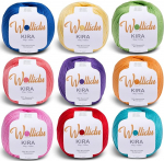 Wollidu Kira 100% Cotton for Knitting and Crocheting, 9 x 50 g Set, Crochet Yarn, Knitting Yarn, Colourful, Colour Mix 1