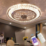 LED Ceiling Fan with Lighting, Quiet Crystal Fan Chandelier with Remote Control, Dimming, Timing Fan Ceiling Light, 72 W Modern Fan Ceiling Lamp for Children's Room, Bedroom, Living Room (A)