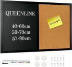 QUEENLINK Combination Board with Magnetic Chalkboard and Pin Board Cork 57 x 90 cm Pin Board Kitchen Magnetic Memo Board